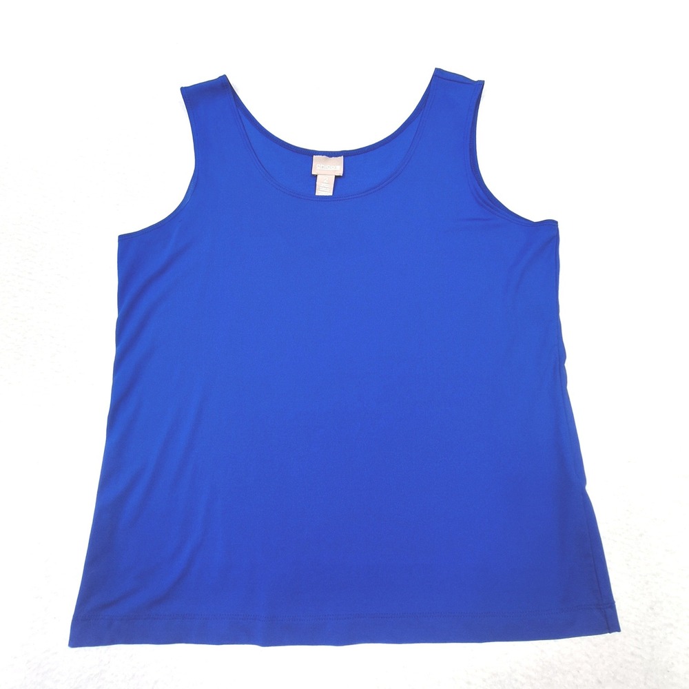 Chicos Tank Top Womens Size Large Blue Microfiber Scoop Neck‎ Stretch 570106175